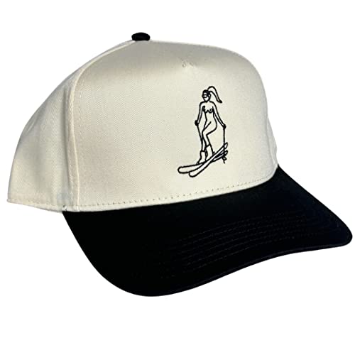 Ski Girl Vintage Trucker Hat - Cream/Black (Embroidered, Custom Fit for Men & Women, Trendy Snapback, Retro Hat)2