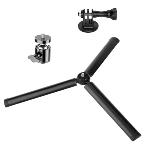 Mini Metal Tripod with 360° Ball Head Mount,with Adapter for GoPro,Compact Tabletop Selfie Stick Handle Grip Portable Tripod Stand Stabilizers Compatible with Osmo Mobile, Smooth Q2,All Action Camera