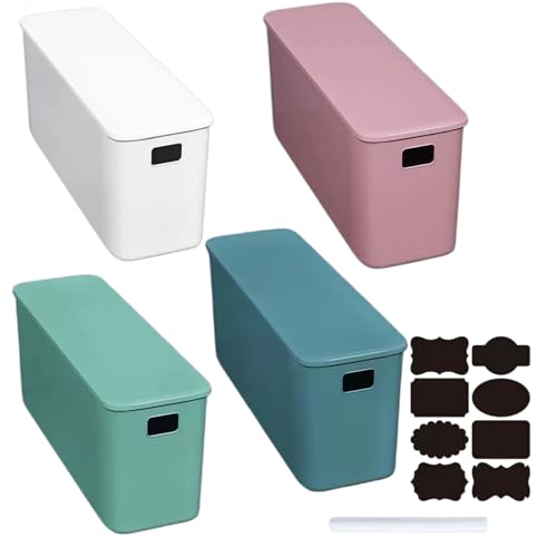 CNKHDZ Lot de 4 Boîtes de Rangement Dimensions 37×13×15 cm avec Couvercle, Boîtes de Stockage en Plastique Fermées, Idéal pour Étagère, Cuisine, Salle de Bain et Maison