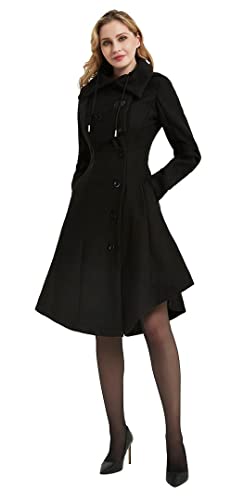 QZUnique Long Trench Pea Coat for Women - Wool Winter Trench Coat Goth Lapel Peacoat Outwear Thick Hood Pea Jacket Trenchcoat2