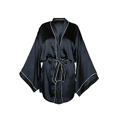 beauty pillow Bata corta mujer ligera - Camisón de satén premium con cinturón, kimono de novia para boda, ropa de dormir con cuello en V, Color negro., 38 Cover