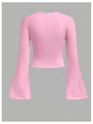 SOLY HUX Girl's Flared Long Sleeve Cute T-Shirts Crew Neck Graphic Fitted Tee Crop Tops2