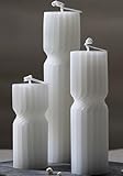 LETINE Ribbed Pillar Candles Set of 3 - White Unscented Soy Wax Spiral Spire Candles for Home Decor, Bulk Candles for Entryway Table, Living Room, Shelf & Coffee Table Decor Aesthetic