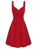 Damen Vintage A-Linien-Kleid mit PU-Hosenträger Kleid Cocktailkleid Retro Vintage Kleid M Rot#164S22
