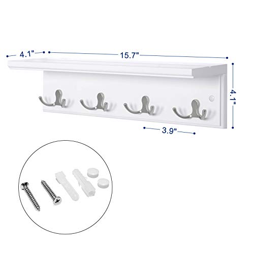 Image of SONGMICS Entryway Hanging Coat Rack, Wall-Mounted Wooden Shelf, with 4 Double Hooks, Wall Floating Shelf, White ULHR42WT