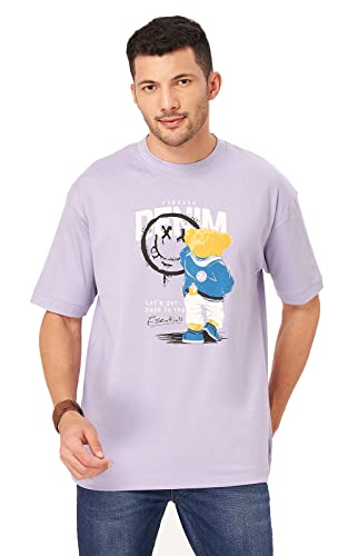 Image of ZU Mens 100% Cotton Printed Half Sleeves Oversized Drop Shoulder, Relaxed Fit T-Shirt