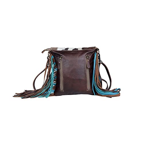 Myra Bag Cobal Blue Conceal Carry Cow print tooled leather fringe bag S-33453