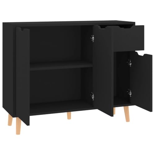 Cómoda de madera moderna negra de 90 cm con diseño funcional de salón 8