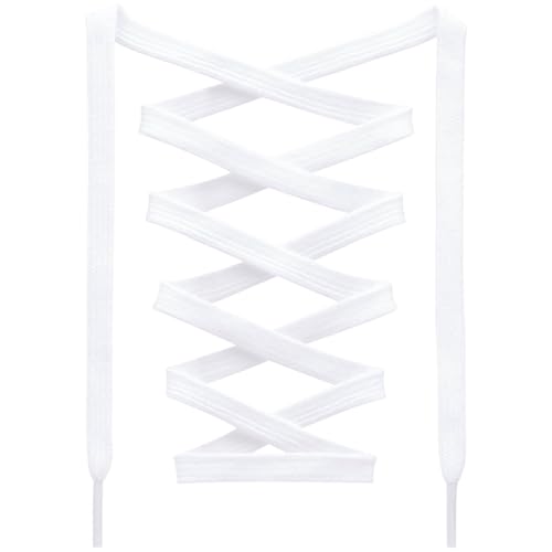 DANHUA Flat Cotton Shoelaces for Sneakers: 2 Pair 47Inch White Solid Athletic Shoe Laces