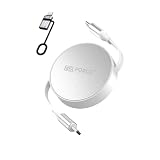 日本の中小企業 MSL FORCE リール式 USB-C ケーブル 240W 急速充電 480Mbpsデータ転送 E-Marker搭載 巻き取り式収納便利 6色展開 RB001 (Lightning変換アダプタセット, ホワイト)