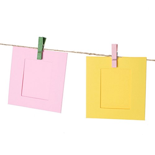Borte 20 Pieces Paper Photo Frame Picture Mats with 20 Pieces Mini Wooden Clips and 2 Pieces Twines, Multicolor