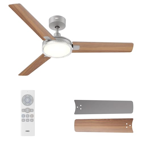 Image of DREO Ceiling Fans with Lights and Remote, 52'' Grey Ceiling Fan, 5CCT, 6-Level Dimmable, 6 Speeds, Quick-install, Quiet Reversible DC Motor, 1-4-8H Timer, Bedroom Ceiling Fan
