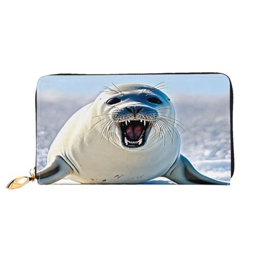 (Harp Seal Painting Wallpaper) Print Women's Long Wallet Clutch with Zipper Multiple Card Slots Coin Pocket Elegant Ladies Purse - Main Image