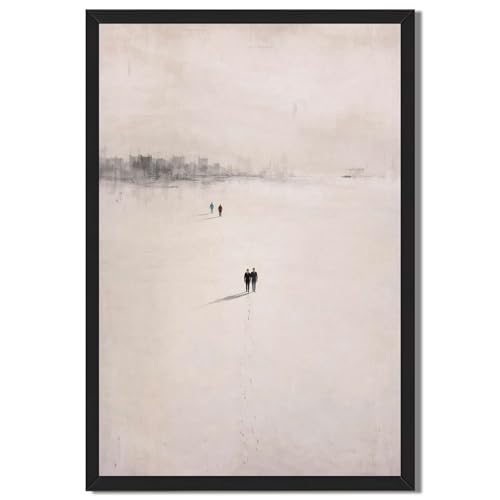 Framed minimalistic cityscape with distant walkers Poster, Canvas Print Art,