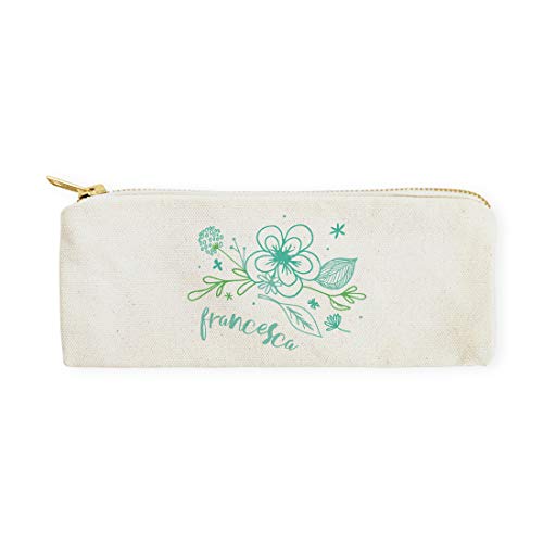 Image of The Cotton & Canvas Co. Personalized Name Aqua Floral Small Cosmetic Case and Travel Pouch for Office and On the Go