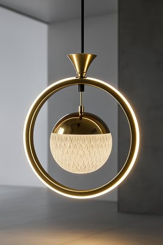 Image of Modern Gold Finish Energy Saving Ring Led Three Color (Wh /WW /NW) Pendant Hanging Light for Bedroom, Living Room, Restaurants, Dining, Coffee Shop, Home and Office