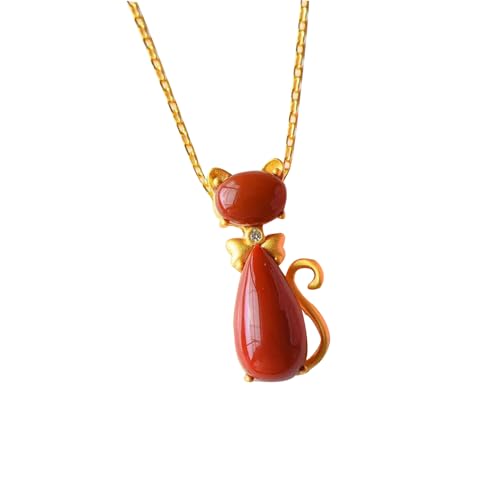 Collier Kitten Agate Rouge Naturelle Argent S925, Cadeau Idéal pour Femme