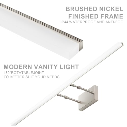 Image of Aipsun 48inch Brushed Nickel Bathroom Llight Fixtures LED Vanity Light Adjustable Modern Vanity Lights Over Mirror Rotatable Lighting 5500K