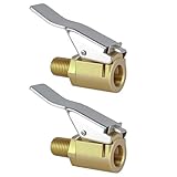 2 Pcs Brass Locking Tire Air Chuck with Clip Adapter, 8mm Male Quick Connect No Leakage Tire Inflator Nozzle for Schrader Valves, Compatible with Cars, Trucks, Motorcycles & Bikes