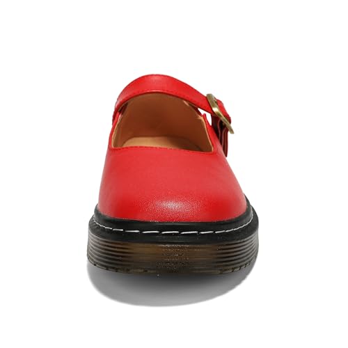 Image of Women's Mary Jane Flat Shoes Comfort Platform Buckle Ankle Strap Flats Breathable Slip On Lightweight Office Work Shoes Red,8 US