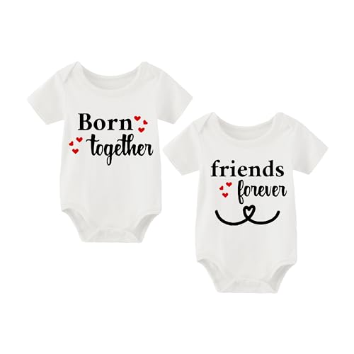 Image of babytwinssuit Baby Twins Bodysuit Born Together Friends Forever Newborn Baby Clothes Cute Outfits Toddler Boy Girl Romper Set(white 9m)
