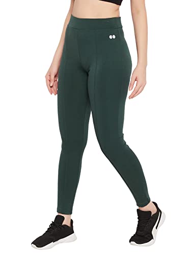 Image of Clovia Women's Snug Fit Ankle-Length High-Rise Active Tights in Green