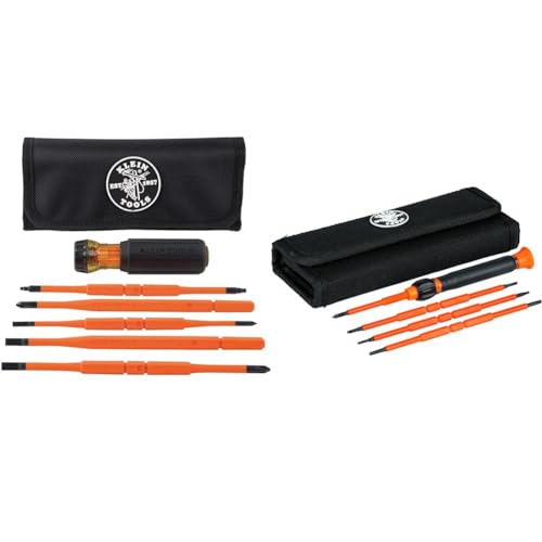 Klein Tools 8-in-1 Insulated Screwdriver Set with Interchangeable Blades, 3 Phillips, 3 Slotted, 2 Square & TORX Tips, 1000V Rated Precision Set with Phillips, Slotted & TORX Bits