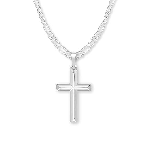 Mens Sterling Silver Domed Cross Necklace and Figaro Chain with Inspirational Faith Card - Choice Of Sizes3