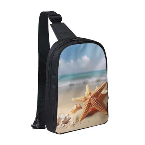 Summer Starfish Seashell Printed Chest Bag Dual Pocket Diagonally Chest Messenger Bag