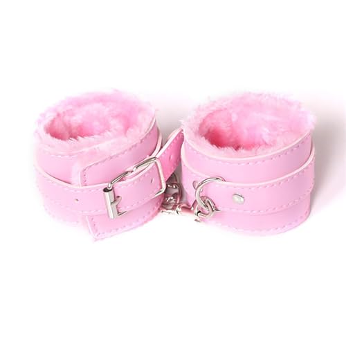 Pink Fluffy Leather Bracelet Adjustable Body Chains Anklets Bracelet Fluffy Handcuffs for Ankles and Wrist Adult Cosplay Bracelet for Women Men