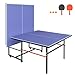GOWE 8ft Blue Mid-Size Table Tennis Table Foldable & Portable Ping Pong Table Set for Indoor Games with Net, 2 Table Tennis Paddles and 3 Balls