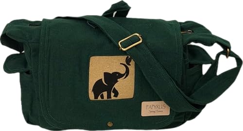 Image of Rough Canvas Cotton Messenger Sling Bag, (32x23x10cm, 7.5L) Medium Size. Patching with Elephant Design