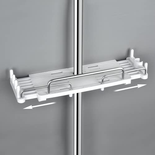 LOLYPOT Estantería de ducha sin taladrar, ajustable 28-44 cm, barra de ducha, cesta de plástico ABS con barandilla de aluminio espacial, estante de ducha sin taladrar para colgar Cover