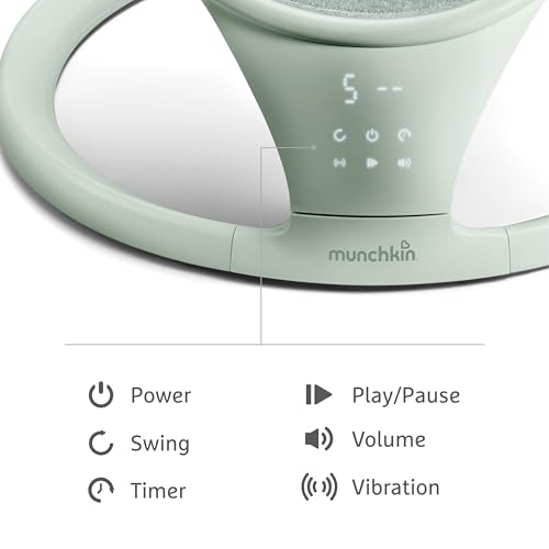 Image of Munchkin Electric Baby Swing with Vibration - Portable Swing for Newborn and Infant, Bluetooth-Enabled Smart Seat with Music, Motion, and Sounds, Sage
