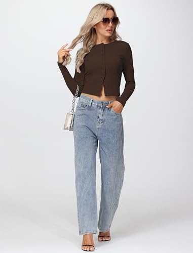 Womens Long Sleeve Tops Fall Lightweight Cardigan Cropped Going Out Shirts Ribbed Button Down Cute Trendy 2025
