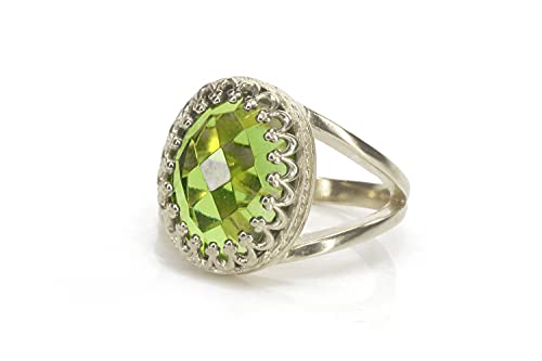 Bague pierre de naissance août péridot 10x14mm et argent sterling