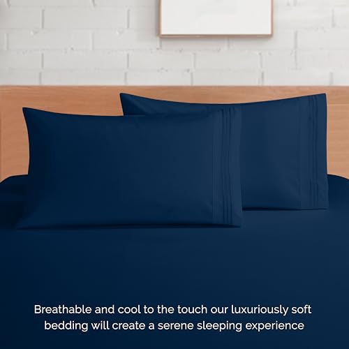 Elegant Comfort Luxurious 1500 Premium Hotel Quality Microfiber 4-Piece Sheet Set, 18-24 Inches Deep - Extra Deep Pocket Sheets - Ultra Soft 4PC Deep Pocket Sheets, Queen, Navy Blue
