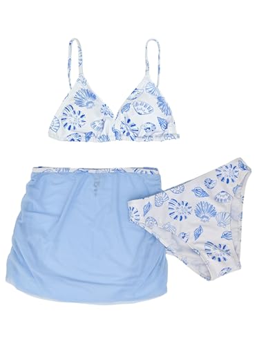 Image of Girl's 3 Piece Sets Floral Print Bikini Swimsuit High Waisted Bathing Suits with Beach Skirt Coverups