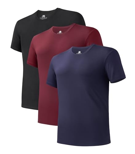 DAVID ARCHY Men's Undershirt Bamboo Rayon Moisture-Wicking T-Shirts Stretch Crewneck Tees for Men, 3-Pack (M, Navy Blue/Black/Burgundy)