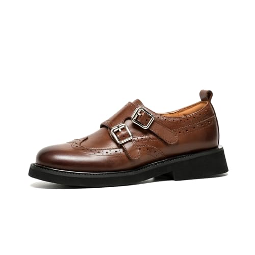 Image of BEAU TODAY Womens Leather Loafers, Monk Platform Loafer Shoes