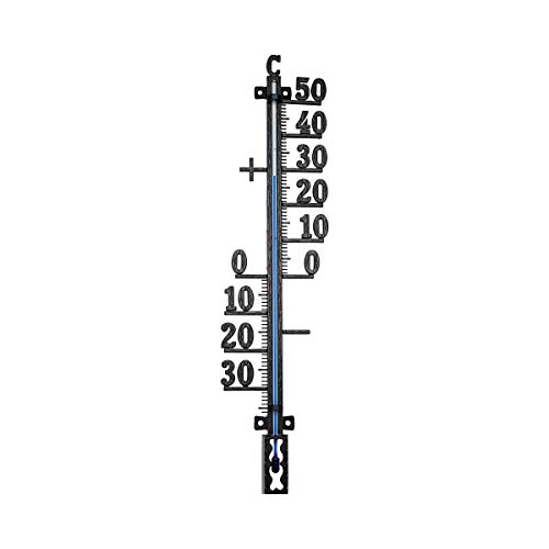 TFA Dostmann Analoges Hauswandthermometer, 12.5002.01, wetterfest, aus Metall, großes Format, schwarz