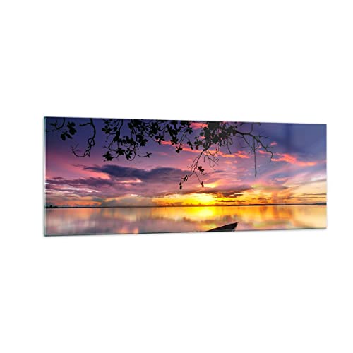 Tableaux Decoratifs Muraux pour Salon Impression Panoramique Bateau Lac Coucher Soleil
