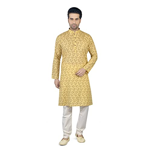 Tathastu Mens Cotton Kurta Pyjama Set-1202A-38-Gold