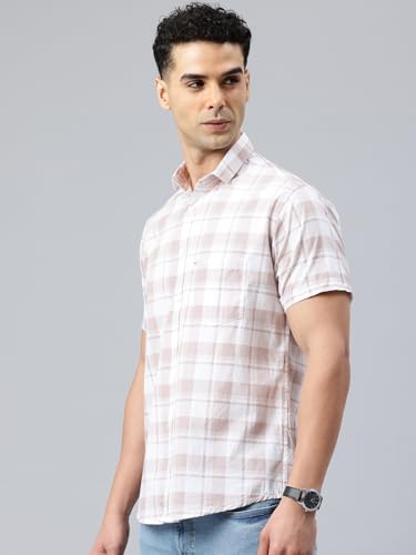 Image of Majestic Man Men Slim Fit Pure Cotton Checkred Half Sleeve Casual Shirt