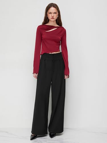 CIDER Wide Leg Pants High Waist Pleated Trousers Business Casual High Waist Work Office Trousers3