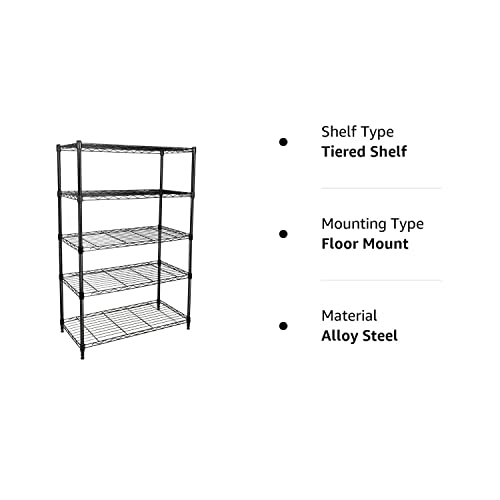Simple Deluxe Heavy Duty 5-Shelf Shelving Unit,Plug Version, 29.92" D X 13.98" W X 61.02" H, Black, 5 Tier (Hkshlf29146105Glitev2) #TOP7