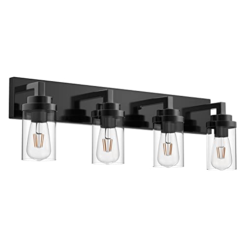 Limited Discount MELUCEE 4-Light Vanity Lights Over Mirror, Farmhouse Bathroom Light Fixtures Black with Clear Glass Shade, Industrial Wall Mount Lamp for Bedroom Kitchen Hallway