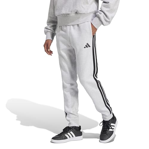 adidas Men's Essentials 3-Stripes Fleece Pants, Light Grey Heather/Black, Medium