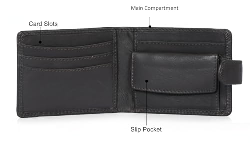 Image of Calfnero Men's Genuine Leather Bifold Wallet-Multiple Card Slots ID Window with Coin Pocket- Leather Wallet (Brown)