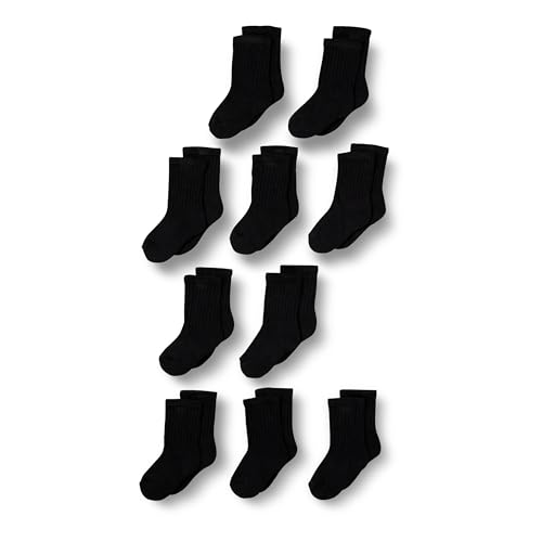 Amazon Essentials Unisex Kids' Cotton Crew Socks, 10 Pairs, Black, Medium